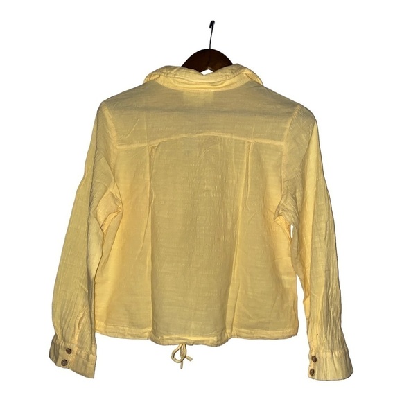 Six Fifty Women Cropped Shirt Gauzy Peasant L Tie Front Button Up NEW Tie Hem - Picture 2 of 7